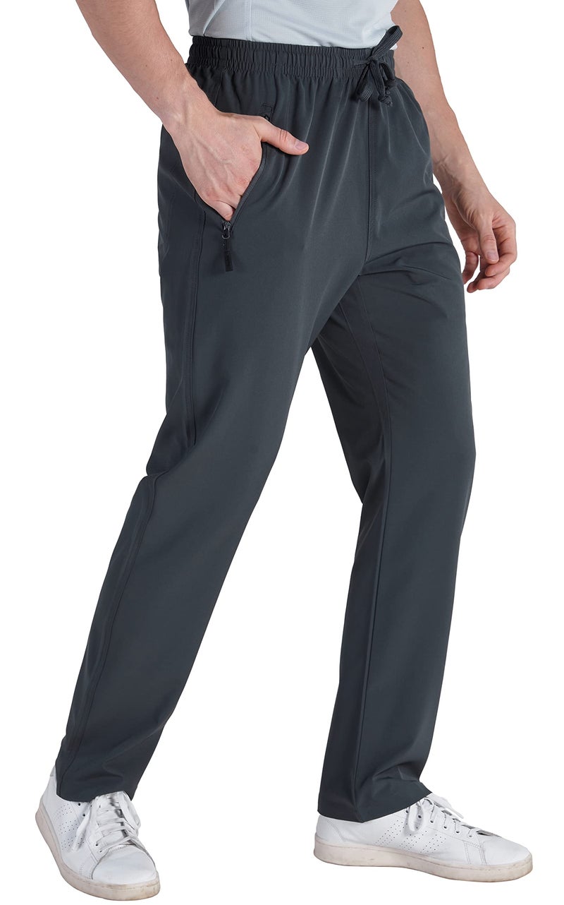 clothin Mens Workout Athletic Pants Elastic-Waist Drawstring Pants for Sport Exercise Travel,Quick-Dry,Stretchy,Grey,XL(37-41W x 30L) - Image 3